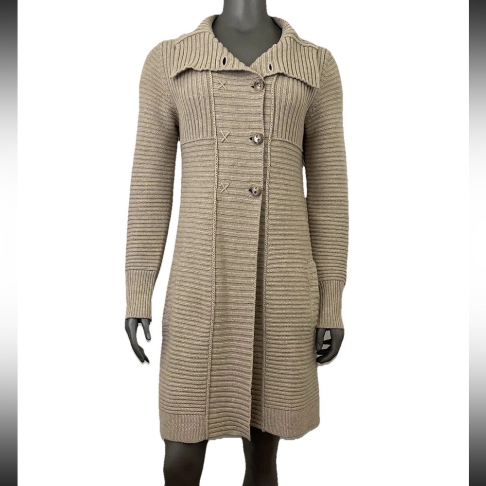 Mantovani Studio 100% Cashmere sweater Duster M Tan Beige Italian Italy Ribbed
